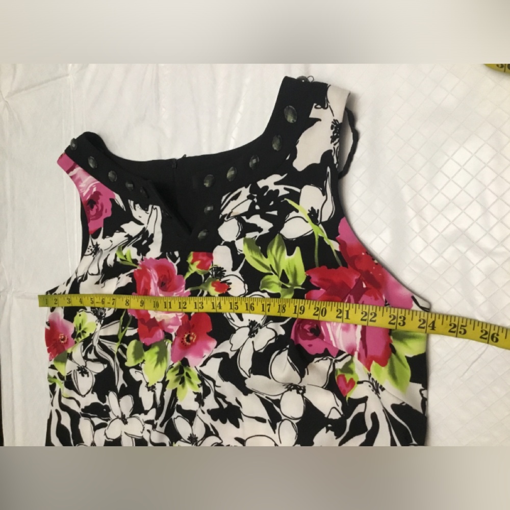 Perceptions Floral Mini Dress in Black with Pink and Green Accents - Picture 3 of 15